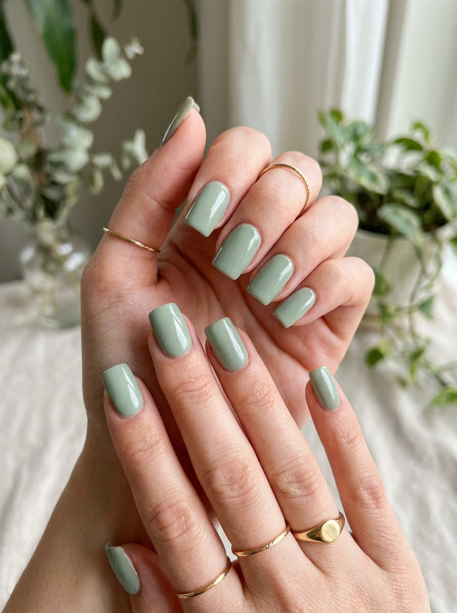 Soft Green Square Nails